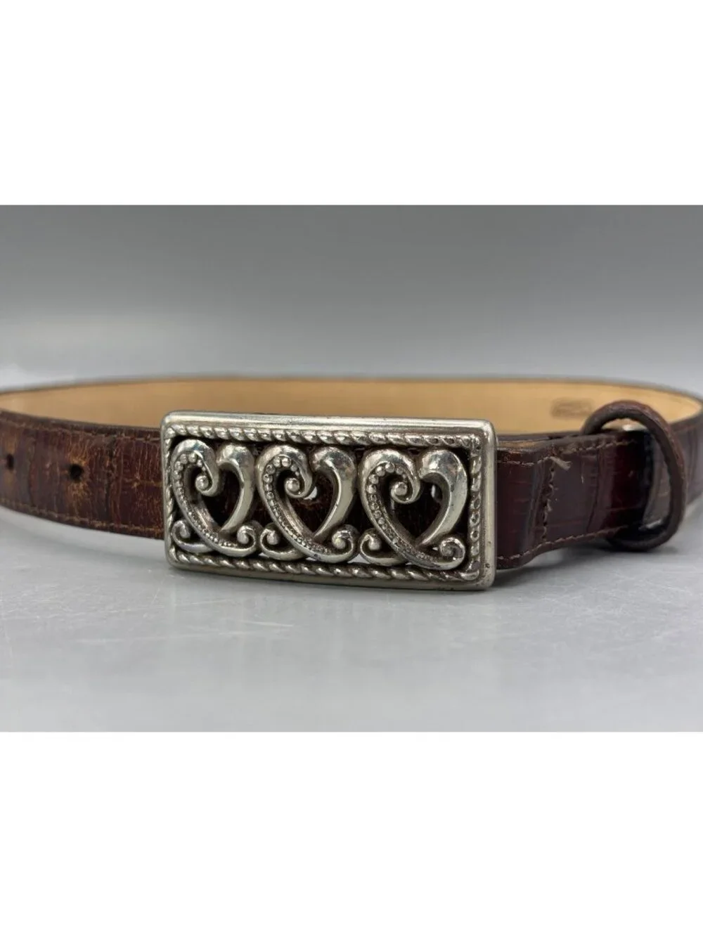 Brighton Fashion Belt Womens S-28 Brown Embossed Leather Silver Plated Buckle